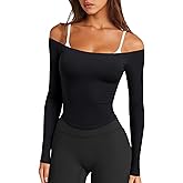 LASLULU Womens Sexy Off The Shoulder Long Sleeve Workout Tops Strapless T Shirts Crop Top Casual Fall Outfits
