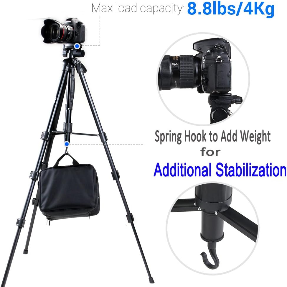 Regetek Camera Tripod Travel Monopod (70" Aluminum Professional Video Camera Mount Leg) Adjustable Stand with Flexible Head for Canon Nikon Dv DSLR Camcorder Gopro Cam& Carry Bag & Cellphone Mount