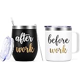 Gtmileo Before Work After Work Gifts Set, Christmas Work Office Gifts for Coworkers Employees Men Boss Manger Leader Male Friends, 12oz Insulated Coffee Mug and Wine Tumbler Set (Black&White)