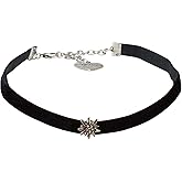 Alpenflüstern Traditional Velvet Choker Rhinestone Edelweiss mini, Ladies costume jewelry, bavarian necklace close-fitting, elastic narrow choker for Dirndl, Leather trouser, Oktoberfest (black)