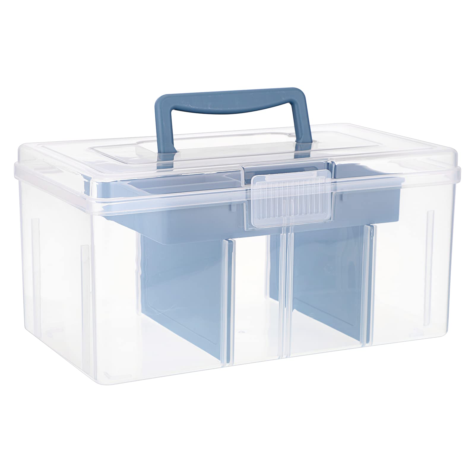 IGNPION Clear Craft Stackable Storage Box with Storage Tray Plastic 7-compartment Mulit Purpose Storage Container for Storing&Organising Toys, Arts Crafts, Stationery, Sewing, Fishing Tackle, Blue — image 1