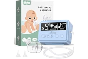 KNOIER Electric Nasal Aspirator for Baby, Nose Sucker for Toddlers, Electric Nose Suction for Baby, Automatic Nose Cleaner with 3 Silicone Tips, 9 Suction Levels, Soothing Music and Light, Blue