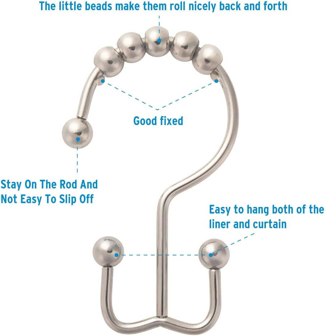 Titanker Shower Curtain Hooks Rings, Rust-Resistant Metal Double Glide Shower Hooks for Bathroom Shower Rods Curtains, Set of 12 Hooks - Nickel: Home & Kitchen