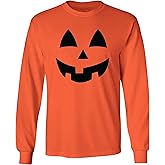 Adult Jack-O-Lantern Halloween Pumpkin Face Long Sleeve T-Shirt in Orange
