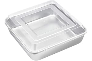8 x 8-Inch Square Baking Pan with Lid, E-far Stainless Steel Square Cake Brownie Pan, Fit for Toaster Oven, Non-toxic & Healt