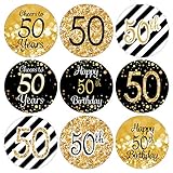 Black and Gold 50th Birthday Party Favor Stickers - 180 Labels