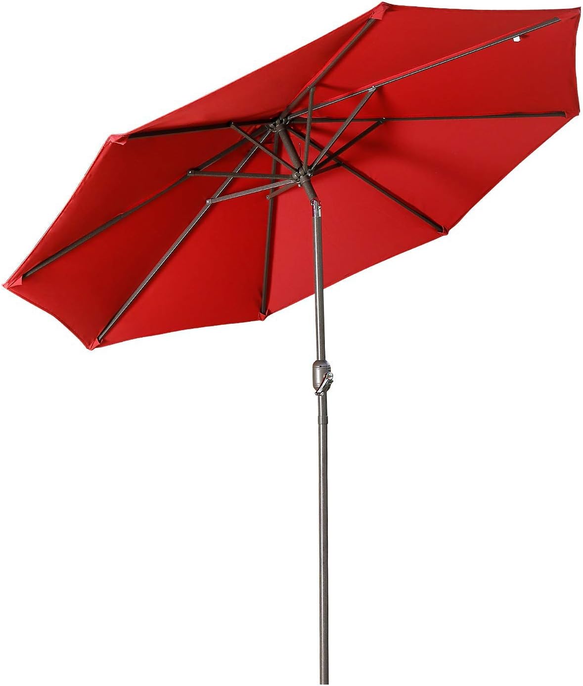 Aok Garden 9 ft Patio Umbrella Outdoor Table Umbrella with Push Button Tilt and Crank 8 Sturdy Ribs Fade Resistant for Patio Table, Market, Deck, Wine Red