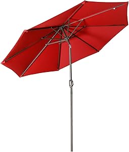 Aok Garden 9 ft Patio Umbrella Outdoor Table Umbrella with Push Button Tilt and Crank 8 Sturdy Ribs Fade Resistant for Patio Table, Market, Deck, Wine Red