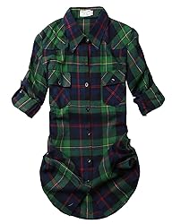 Match Womens Button Down Flannel Plaid Shirts roll