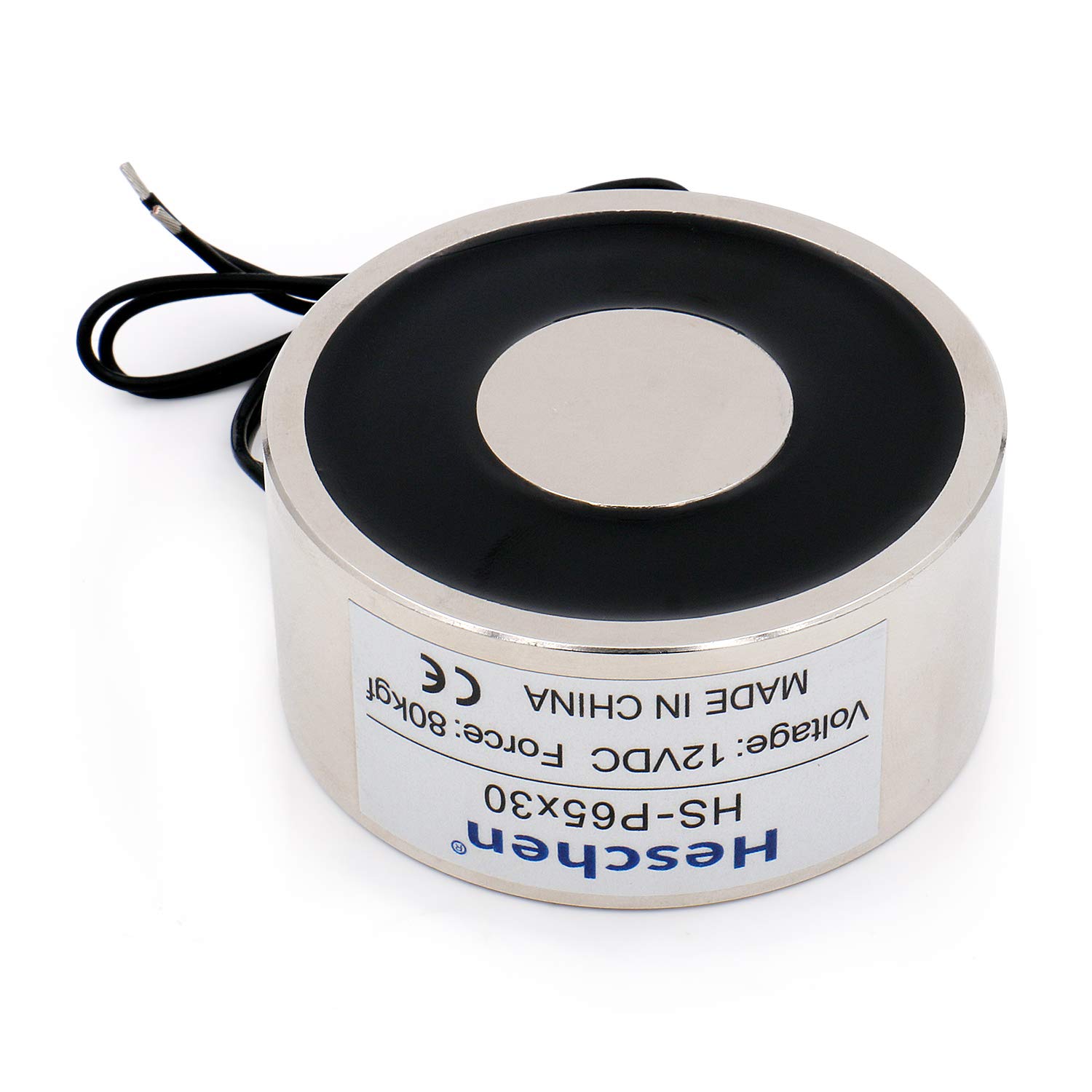 Heschen Electromagnet Magnet Solenoid, P65/30, OD 65mm, DC12V 13W, 80Kg/176 lb, silver - Image 4