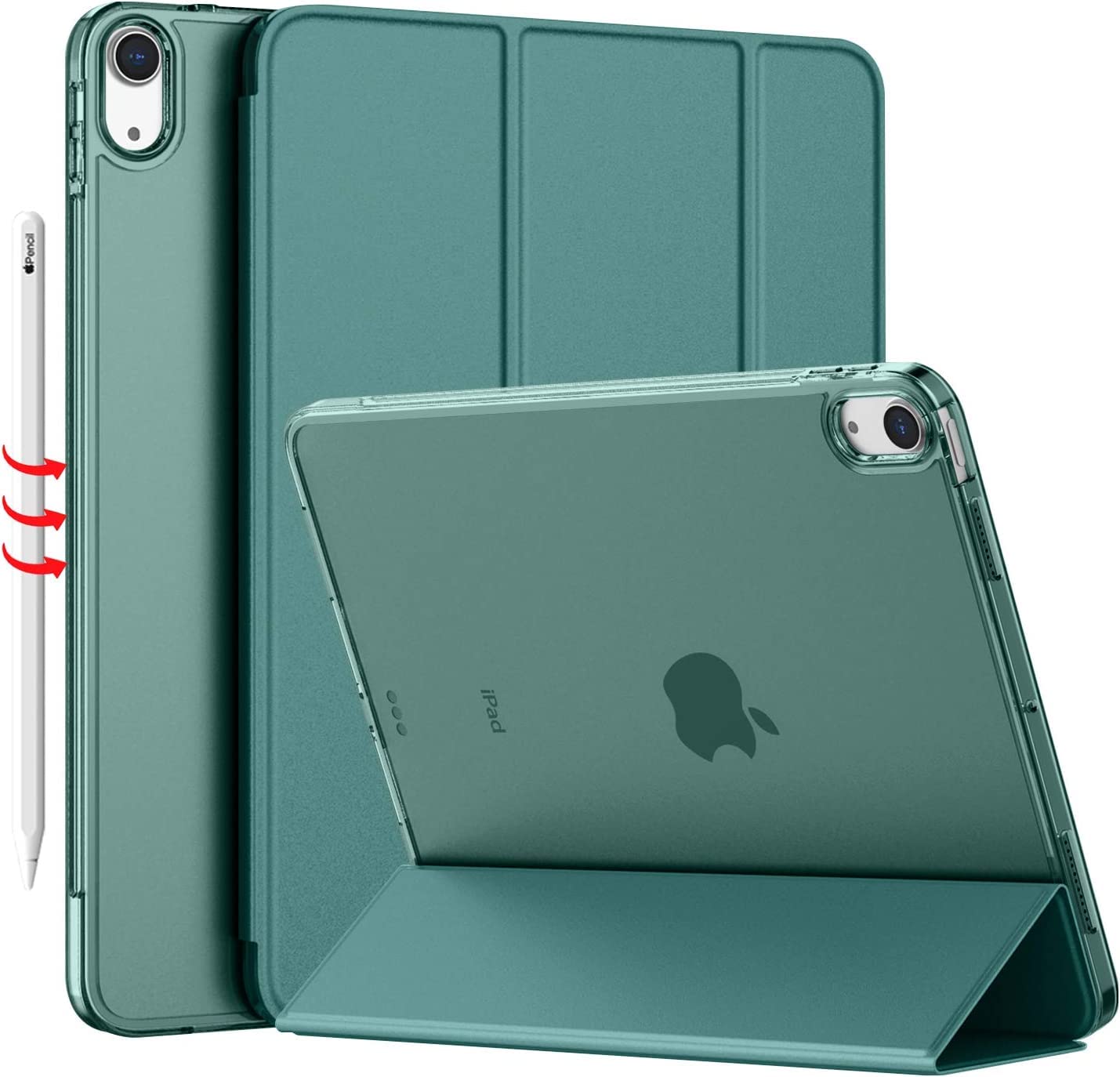 Case Compatible with iPad Mini 6 Case (8.3-Inch,2021 Model) with Pencil Hoder, iPad Mini 6 Case Slim Cover with Translucent Frosted Hard Back, Dark Green