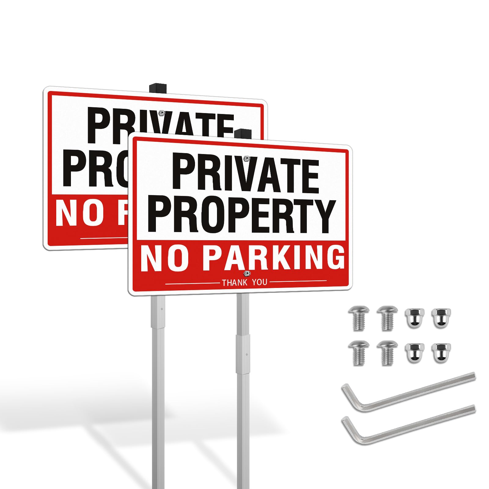SINMAO 2 Pack No Parking Sign with Metal Post 300x200mm, Metal Private Property No Parking Signs Outdoor Reflective UV Protective
