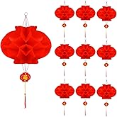 10pcs Chinese Red Paper Lanterns, Lucky Traditional Hanging Decorations Waterproof Chinese Lanterns for New Year Spring Festival Wedding Restaurant Party Decor
