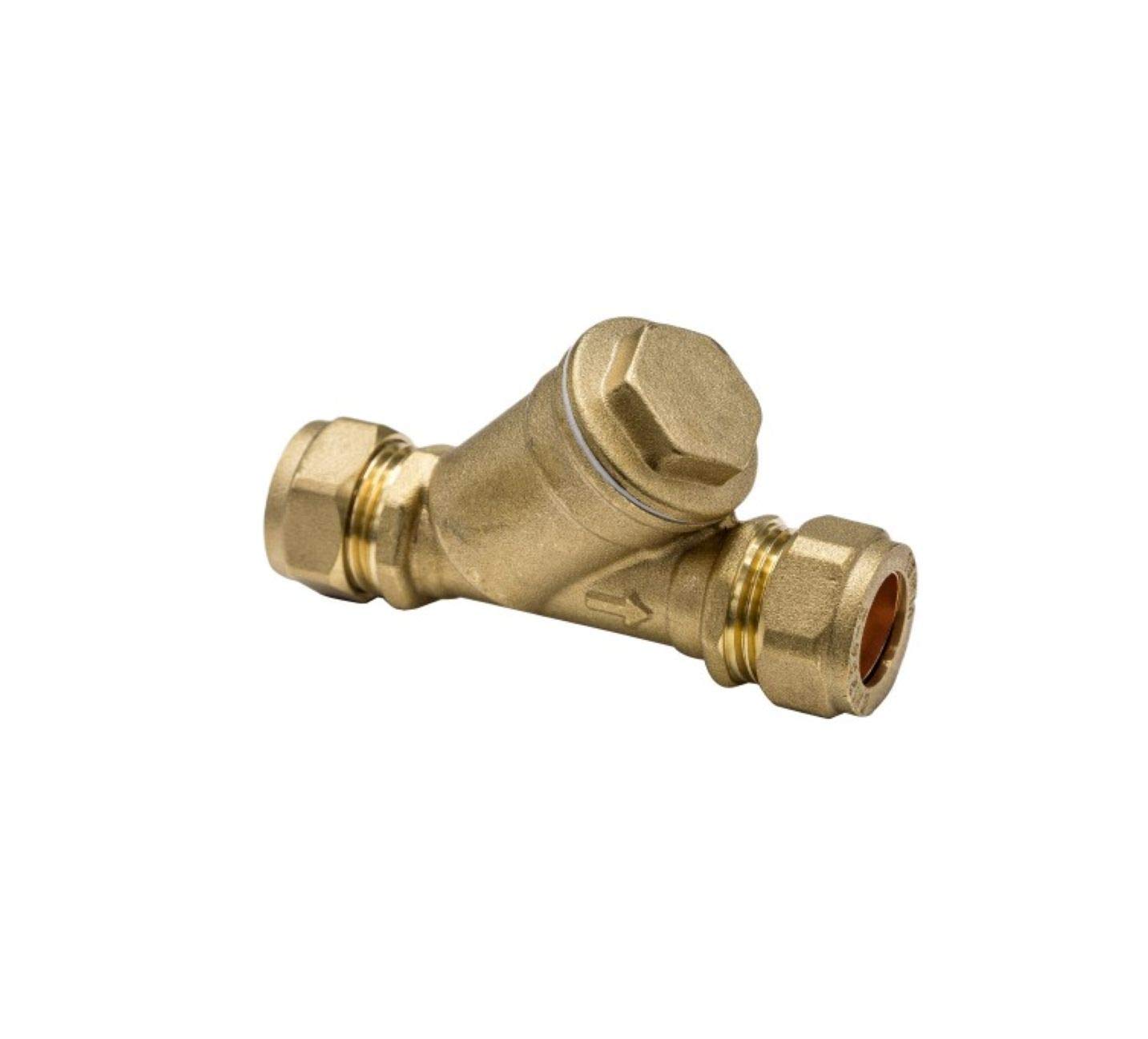 Brass Compression 15mm 22mm Inline Y Strainer with Stainless Steel Mesh Debris Filter (22mm)
