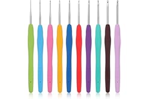 Cdrompy 10Pcs Crochet Hooks Set,Small Crochet Hooks,Lace Crochet Hooks Set,Ergonomic Handle Lace Crochet Hooks Set for Arthritic Hands (0.6mm-2.75mm）