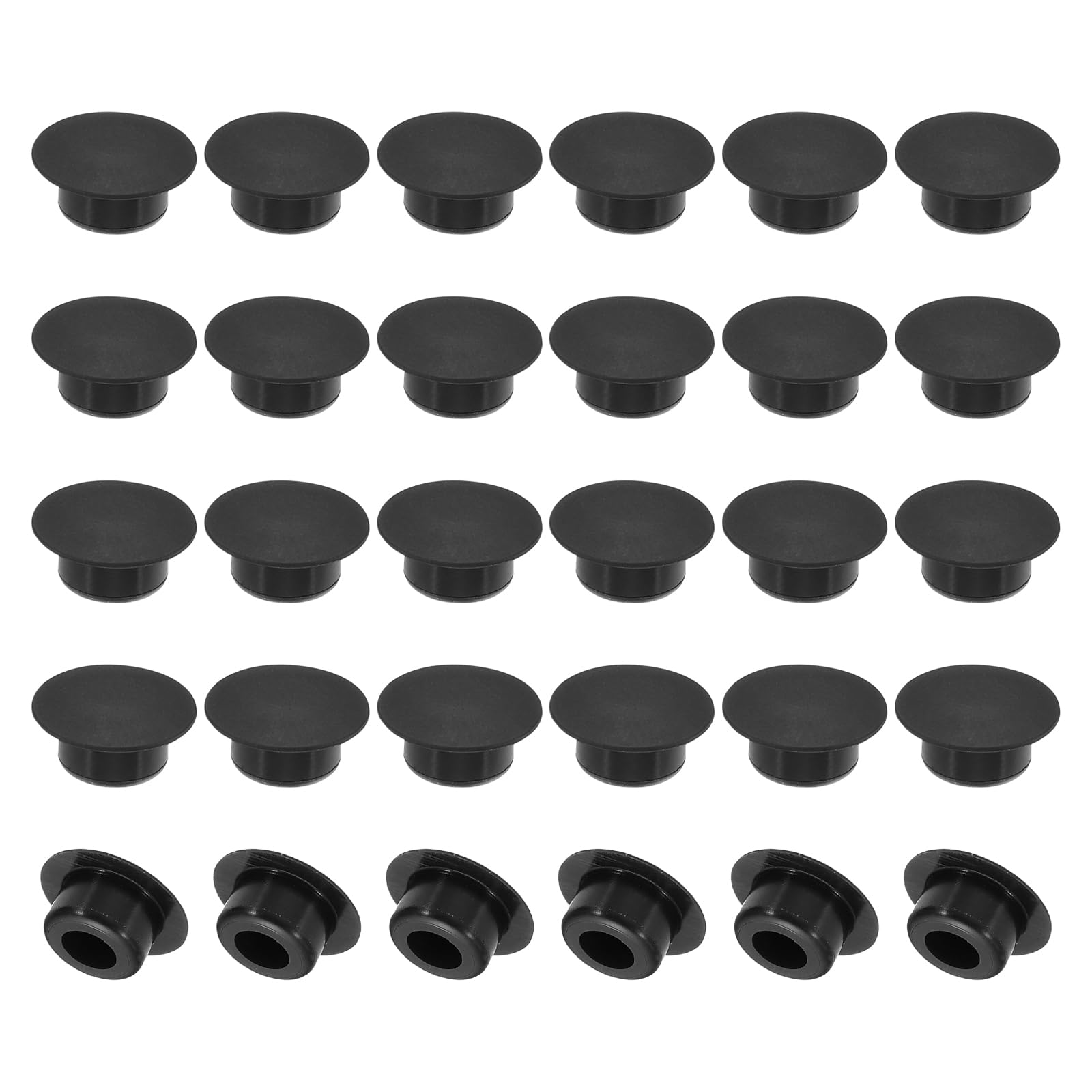 PATIKIL 8.5mm Diameter Silicone Round Snap, 30 Pcs in Type Locking Furniture Hole Plug Button Thin Edge Arc Protective Cover Fit for 8-8.5mm Hole for Seal Bulkhead Cylinder, Black