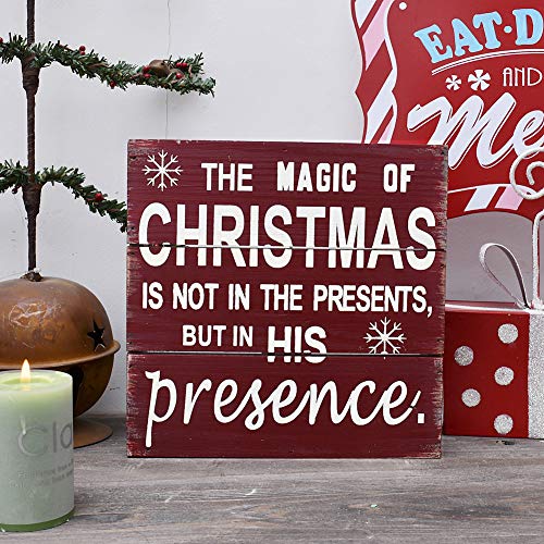 E-view Wooden Box Signs Christmas Holiday Decor, Wood Wall Art Plaque Cute Winter Decorations Decorative Sign for Home Office
