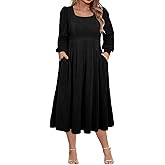 Eytino Womens Plus Size Dress Square Neck Long Sleeve Midi Sweater Dresses with Pockets(1X-5X)
