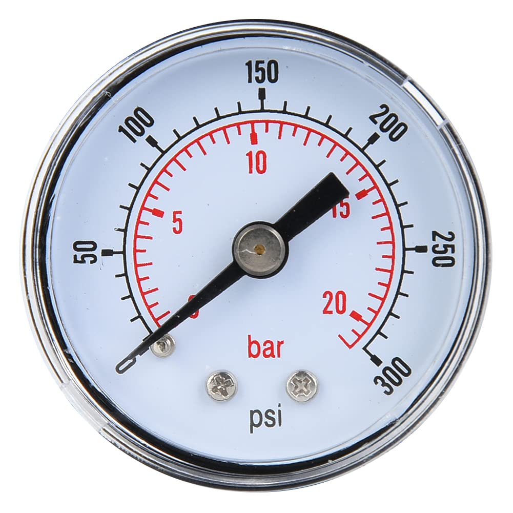 Mechanical Pressure Gauge,1/8inch BSPT Back Connection Manometer for Air Oil Water Measurement (0-300psi,0-20bar)