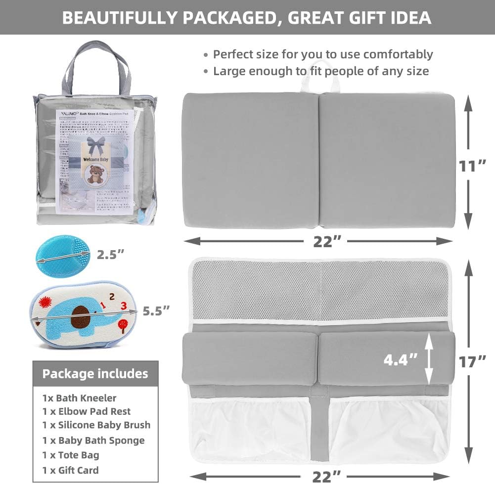 Bath Kneeler and Elbow Rest Set Baby Bath Kneeling Pad, Thick Non-Slip Bathing Kneeling Mat Cushion Quick Drying Bathtub Knee Mat with Arm Support and Pockets for Bathroom Bathing Comfort, Gray: Home Improvement