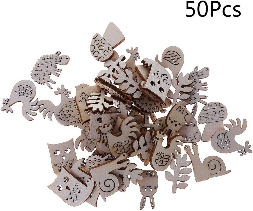 Bache60 50 Pcs Cute Animal Shape Wooden Embellishment Wood Slices Handmade DIY Craft Home Decor