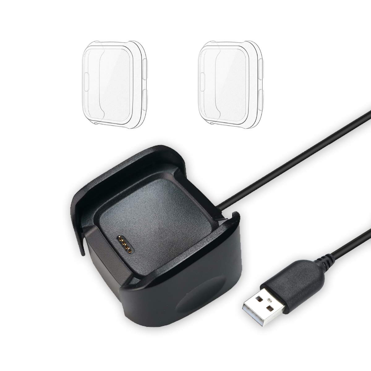 VFAN Charger Cable Dock for Fitbit Versa 1st and 2-Pack Screen Protector Case. (Not for Versa 2/3)