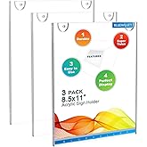 BlueValley 3 Pack Acrylic Sign Holder 8.5x11 Wall Mount Portrait – Clear Menu, Flyer & Picture Frame with Screws & Adhesive Tape, Wall Mounted Document Display for Office, School, Restaurant, Hotel, Public Space