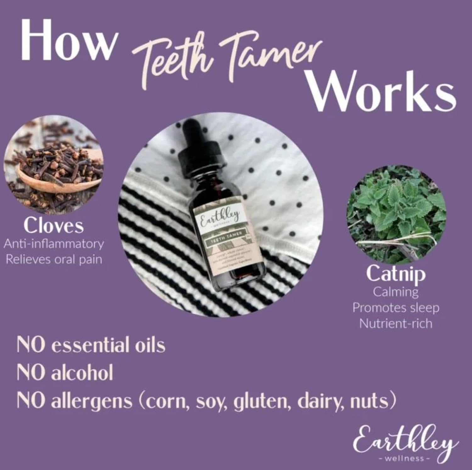 Earthley Wellness Teeth Tamer, Teething Relief for Babies & Kids, Soothes Drooling, Gum Discomfort & Irritability, Organic Herbal Formula, Sugar-Free, Packaging May Vary (1.69 oz, 500 doses)