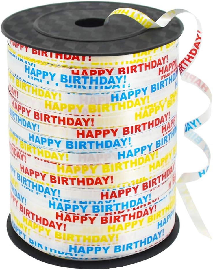 500 Yards Happy Birthday Printed Crimped Curling Ribbon Balloon String Roll Gift Wrapping Ribbon for Party Festival Art Craft Decor Florist Flowers Decoration Supplies: Health & Personal Care