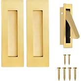senharvest Pocket Door Handles and Edge Pull Brushed Brass, 6Inch Handles Hardware Latch,Recessed Finger Flush Pulls,for Closet,Sliding,Barn Door