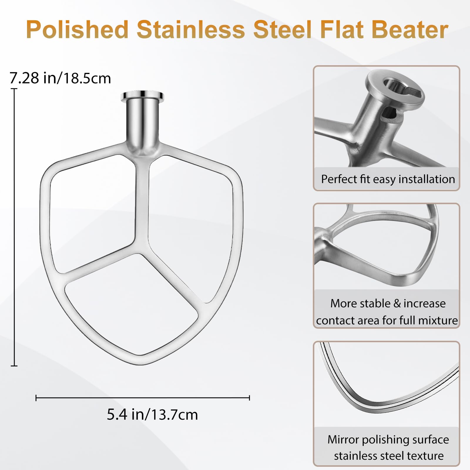 Flat Beater for KitchenAid 5-6 Quart Bowl-Lift Stand Mixer, Stainless Steel Paddle Attachments Fits for Kitchenaid Professional 5 Plus and 600 Seris Mixer, Mixing Accessories, Dishwasher Safe