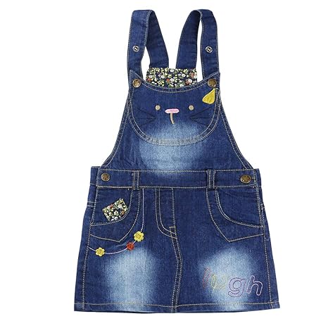 Mädchen Rock Jeans Latzrock Denim-Kleid Latzkleid Mini Jeanskleid mit Hosenträger 1-9 Jahre