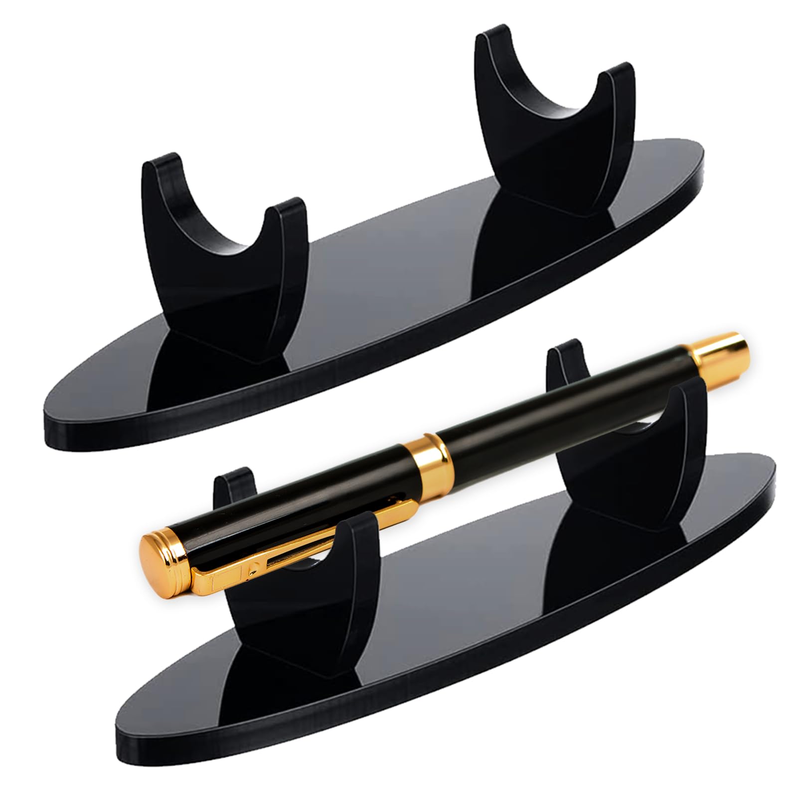Photo 1 of 2 Pieces Acrylic Pen Holder Display Stand Pencil Display Holder Fountain Pen Ballpoint Pen Display Rack Desk Pencil Wand Holder Showcase for Lightsaber Display Decoration Home School Office Store