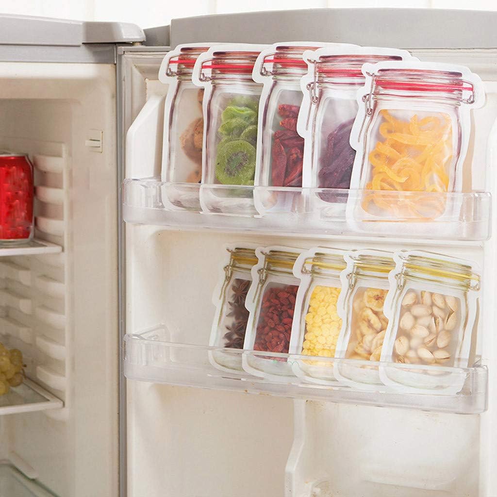 10PC Reusable Food Storage Bag,Creative Eco Friendly Creative Jar Bottle Shaped Ziplock Thick Leakproof Fridge Freezing Sandwich Snack Bags for Outdoor Fruit Liquid Organizer
