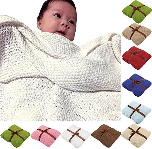 Newborn Infant Toddler Thermal Warm Knit Blanket Baby Crib Cot Soft Sleeping Swaddle (White)