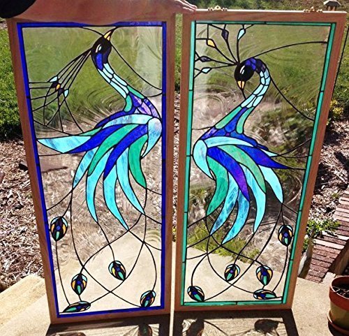 Stained glass panels - &quot;Iridescent Peacock&quot; (P-26)