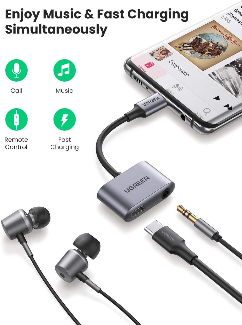 UGREEN USB C to 3.5mm Jack and Charger Adapter DAC PD 60W Fast Charge Type C Aux Headphone Splitter Compatible with Galaxy S24 S23 Ultra S22 S21 S20 FE iPad Pro 12.9 iPad Air 5 4 Mini 6 Pixel 5 4 XL - Image 3