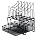 EasyPAG Mesh Desk Organizer with Double Trays Sliding Drawer and 5 Upright File Holder,Black