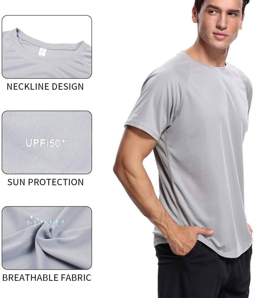 Charmo Mens Sun Protection Swim Shirts Rash Guard Swim Tee Short Sleeve Swimwear: Clothing
