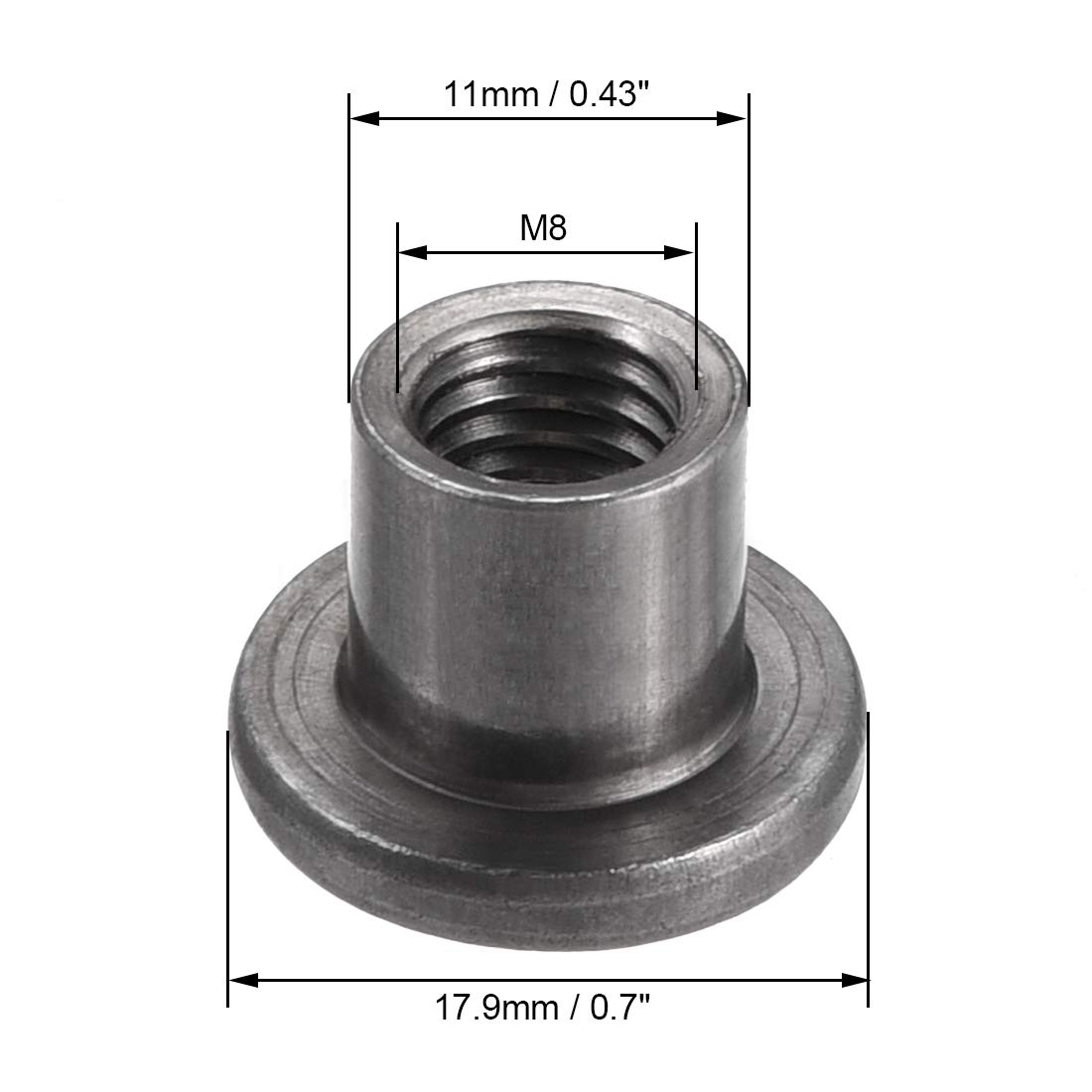uxcell 30Pcs M10x25x1.6mm Brad Hole Tee Nut Carbon Steel Round Base