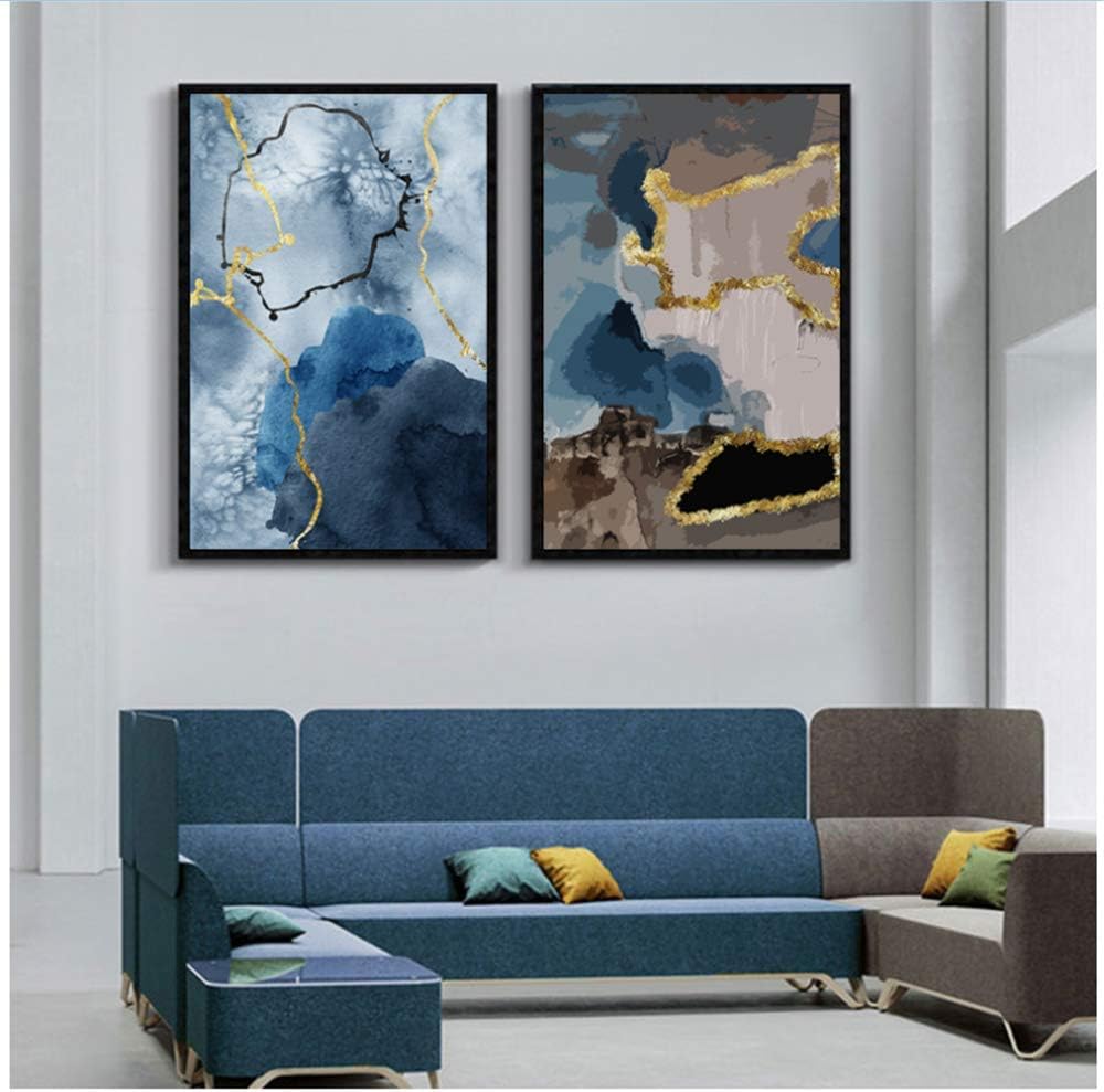 RuiChuangKeJi Canvas Paintings Wall Art Abstract Blue Navy Marble Prints and Poster Pictures for Living Room Office Home Decor 2x60x80cm(23.6"x31.5") with frame