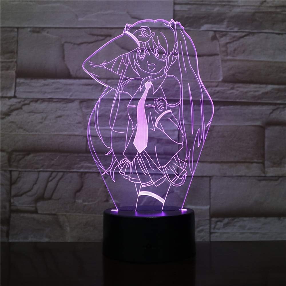 Colorful Remote Night Lamp, 3D Night Light, Hatsune Miku, Colorful Remote Night Lamp, Bedroom Sleeping Bedside Lamp Led Desk Lamp, Anime Surround, 16 Colors MGQSS Nightlight (Color : Touch)