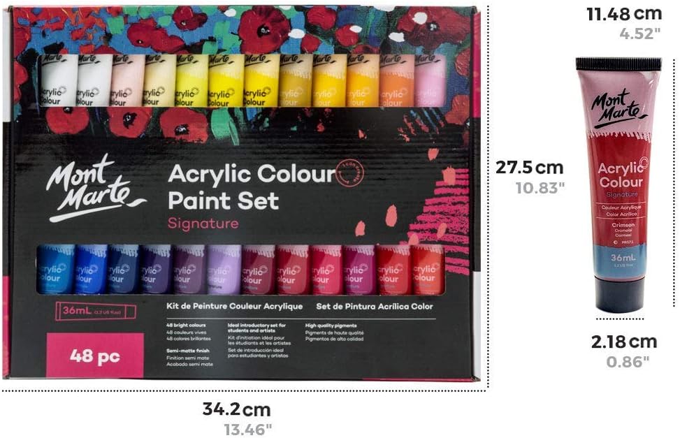 MONT MARTE Acrylic Paint Set, 48 x 36ml, Semi-Matte Finish, 48 Colours, Suitable for Canvas Wood, MDF, Leather - Image 3