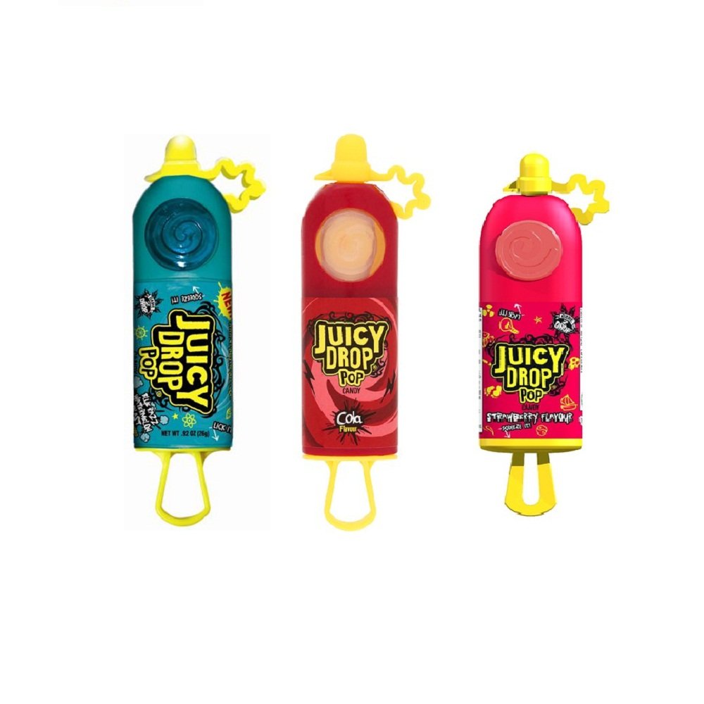 Juicy Drop Pop Hard Candy & Sour Liquid 26g Pack of 3 Flavours