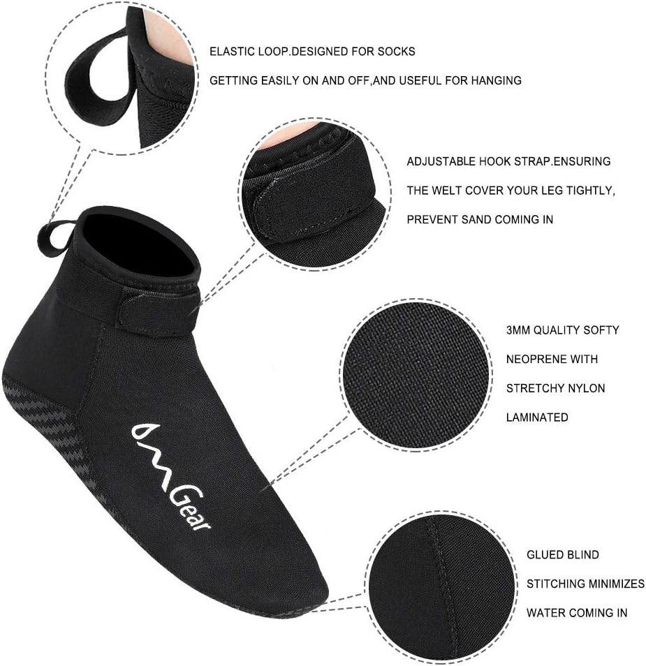 Water Socks Neoprene Socks Beach Booties Shoes 3mm Glued Blind Stitched Anti-Slip Wetsuit Boots Fin Swim Socks for Water Sports Outdoor Activities : Sports & Outdoors