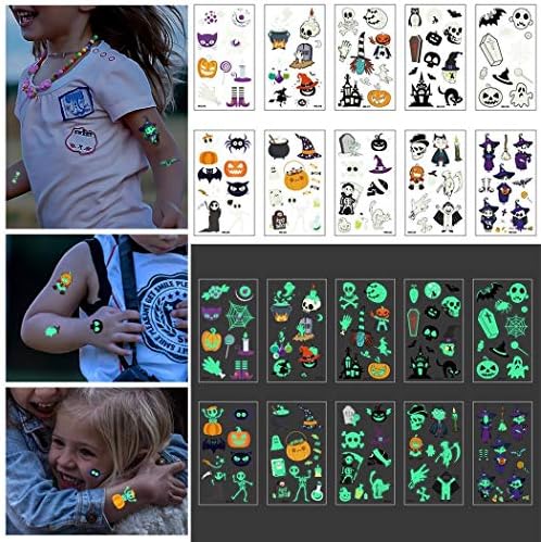 Wildtrest Halloween Luminous Men Women Waterproof Tattoo Stickers for Arm Shoulders Chest Temporary Tattoos
