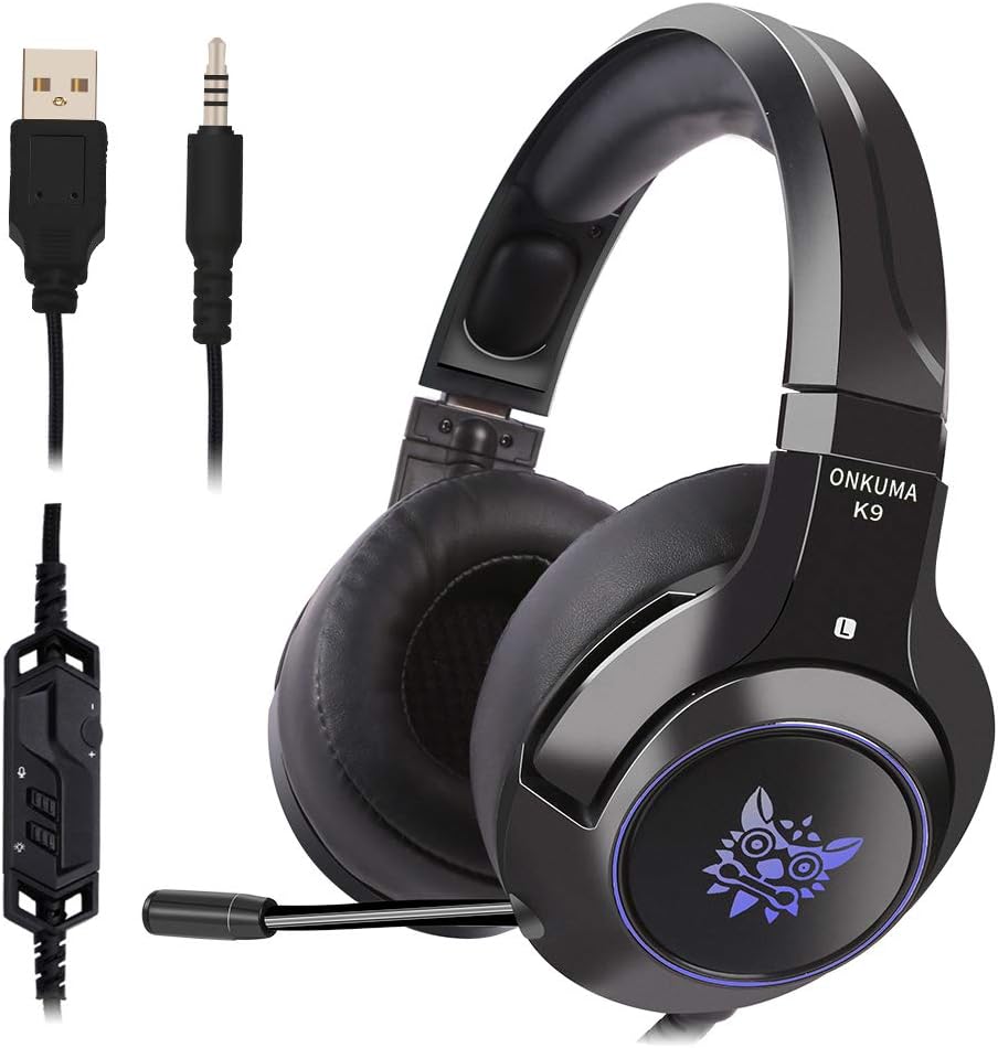 Qingta Gaming Headset, Comfortable LED Lighting Headsets Over-Ear Headphone with Mic for PS4 Nintendo Xbox One PC Laptop Mac Tablet with Noise Cancelling & Volume Control
