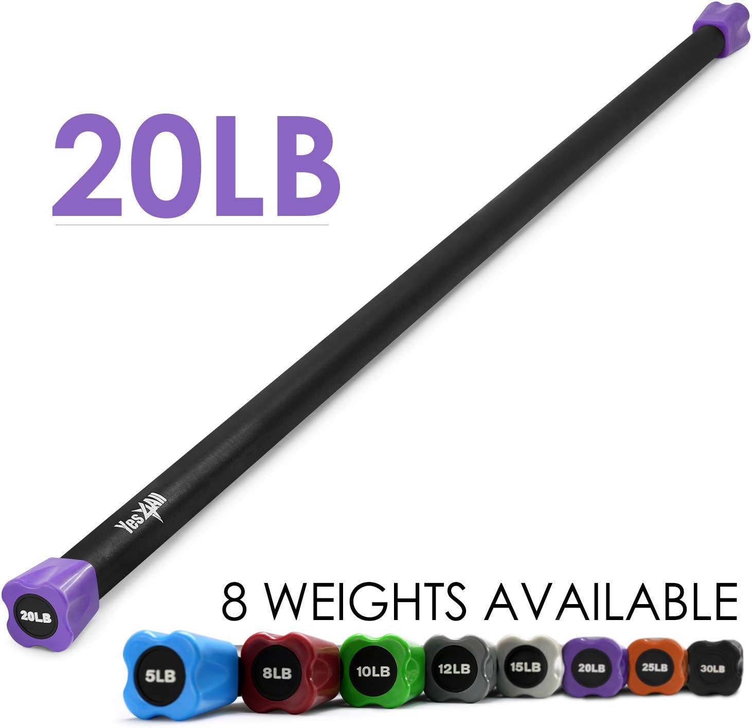 Yes4All Total Body Workout Weighted Bar/Weighted Workout Bar - Great for Physical Therapy, Aerobics and Yoga - Weighted Exercise Bar (20 lbs) : Sports & Outdoors