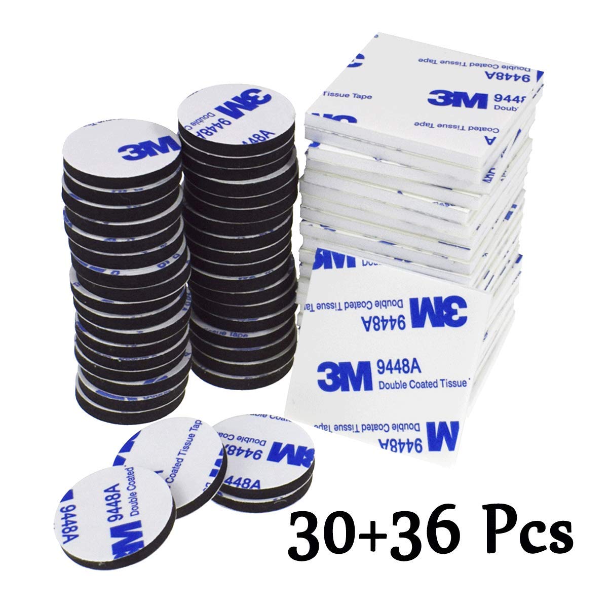 Double Sided Foam Pads, 66 Pcs Double Adhesive Foam Pads Strong Mounting Tape, Square and Round, Black and White