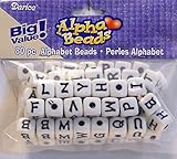 Darice 1971-57, 12 Millimeter, 80 Piece, Alphabet Cube Beads, White with Black lettering
